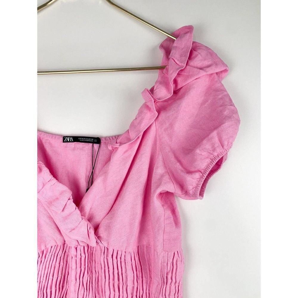 Zara Bubble Gum Pink Linen Blend Mini Dress Women’s Size Medium M Barbie - Picture 5 of 9